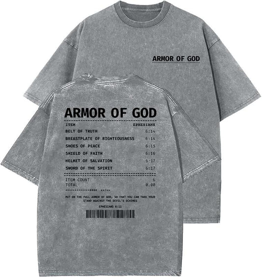 Armor Of God Unisex Washed T-Shirt, Christian t shirts, Vintage 90s Graphic Tee, Gift Top Womenswear Cotton Mineral...