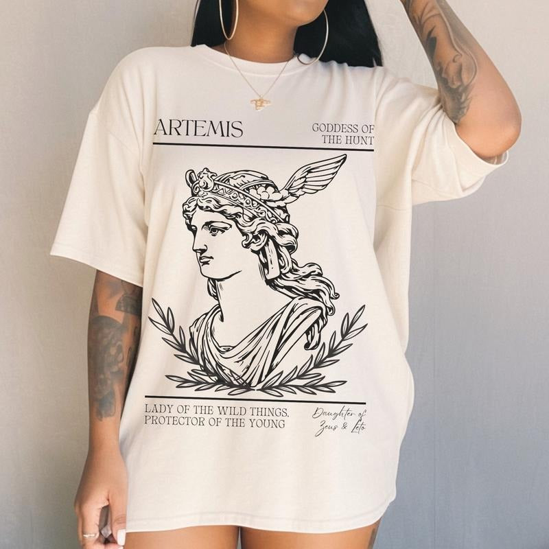 Artemis Greek Mythology Greek Goddess Of The Hunt Goddess Artemis Shirt Greek Apparel Dark Academia Top Literature Shirt...