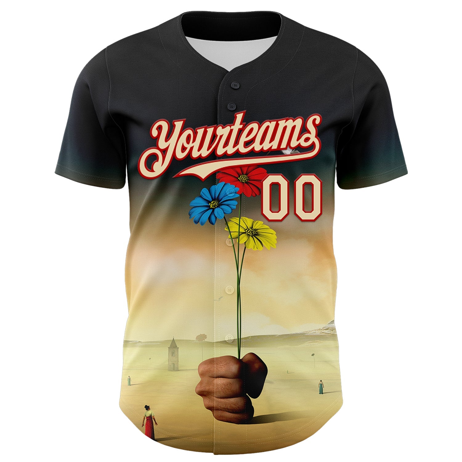 Custom Black Cream-Red 3D Marcel Caram Three Daisies Authentic Baseball Jersey T-Shirts, Hoodie, Sweatshirt (Image 2)