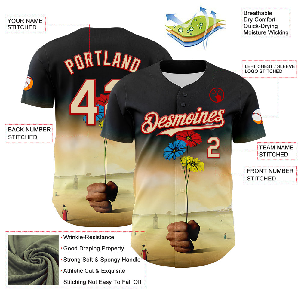 Custom Black Cream-Red 3D Marcel Caram Three Daisies Authentic Baseball Jersey T-Shirts, Hoodie, Sweatshirt (Image 3)