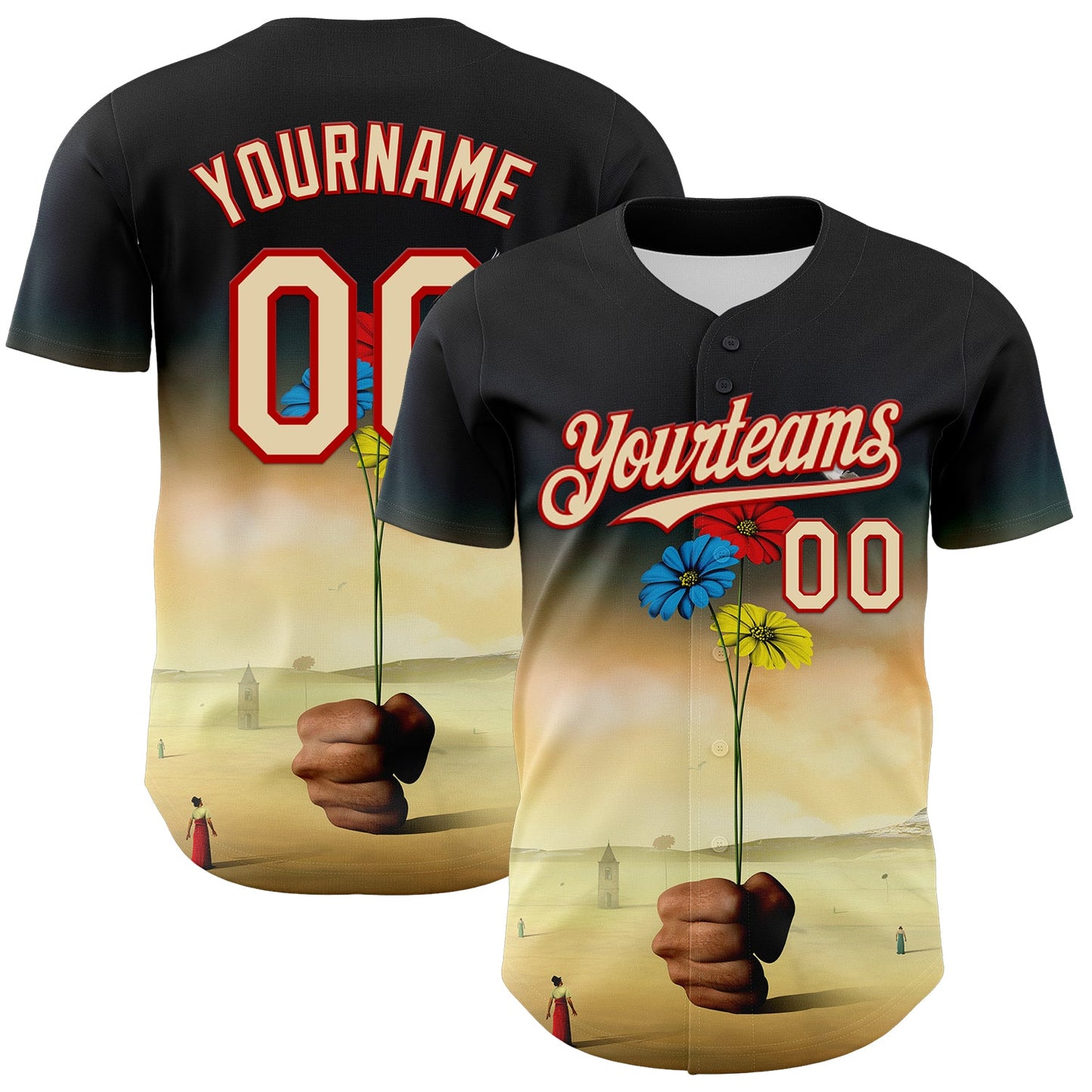 Custom Black Cream-Red 3D Marcel Caram Three Daisies Authentic Baseball Jersey T-Shirts, Hoodie, Sweatshirt (Image 1)