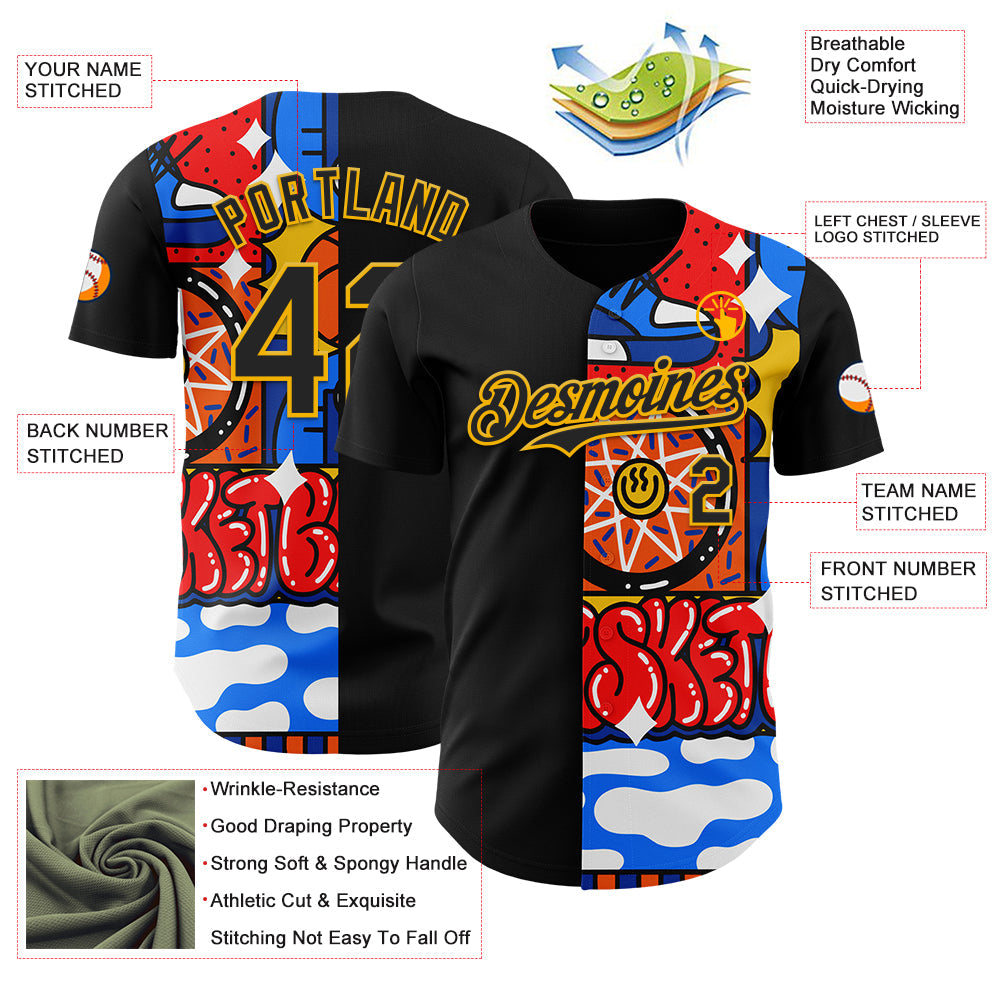 Custom Black Gold 3D Alexandra Ramirez Hoops Street Art Authentic Baseball Jersey T-Shirts, Hoodie, Sweatshirt (Image 3)