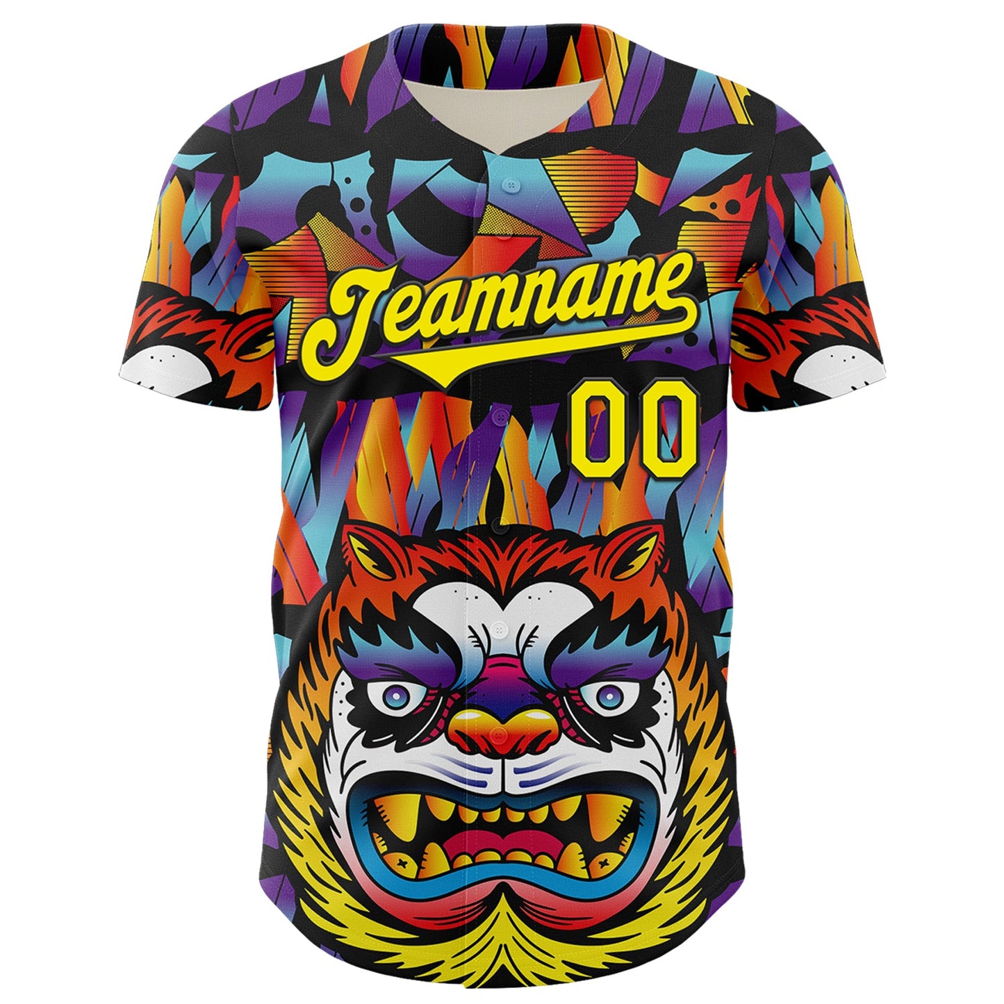 Custom Black Light Yellow 3D Geo Law Tiger Mask Authentic Baseball Jersey T-Shirts, Hoodie, Sweatshirt (Image 2)