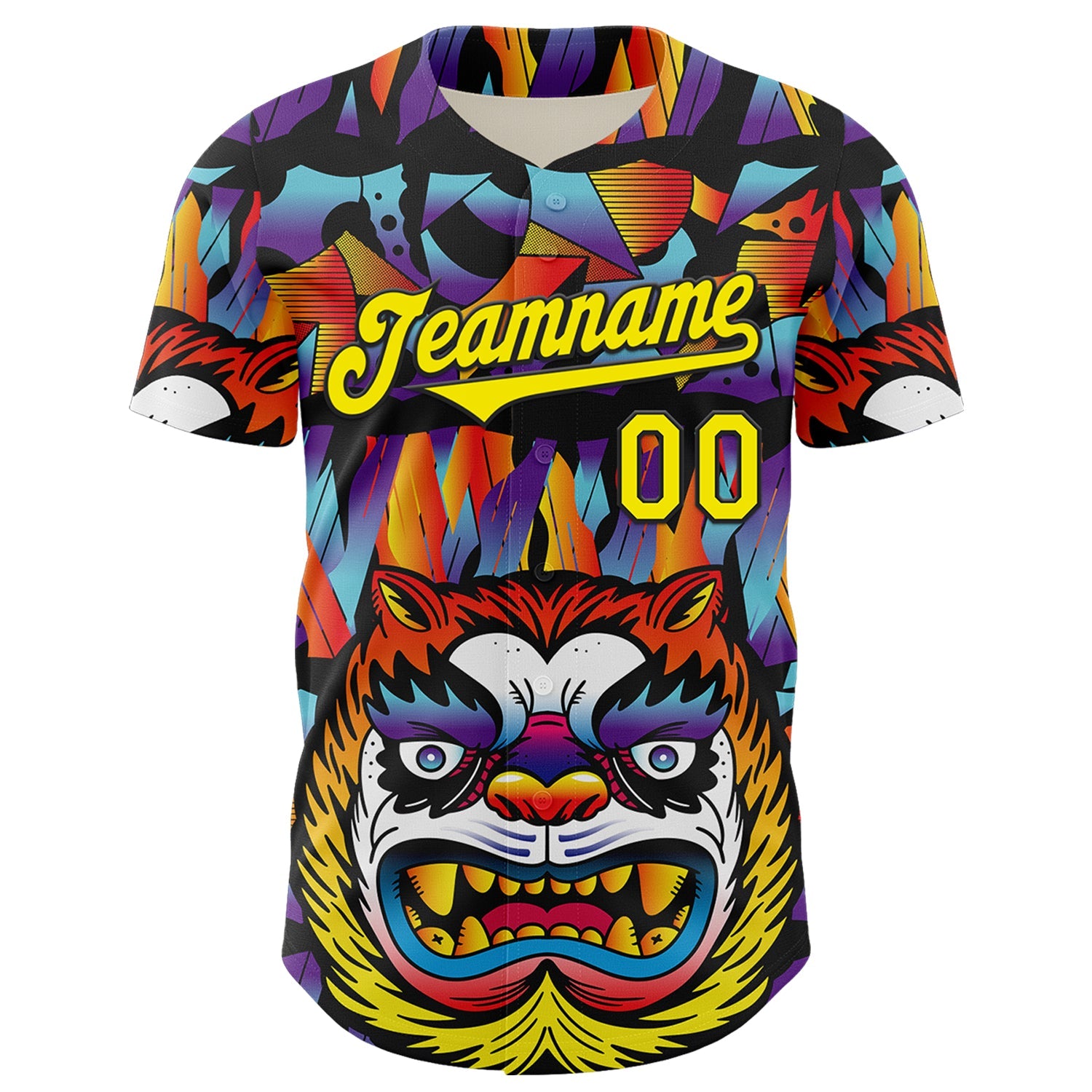 Custom Black Light Yellow 3D Geo Law Tiger Mask Authentic Baseball Jersey T-Shirts, Hoodie, Sweatshirt (Image 2)