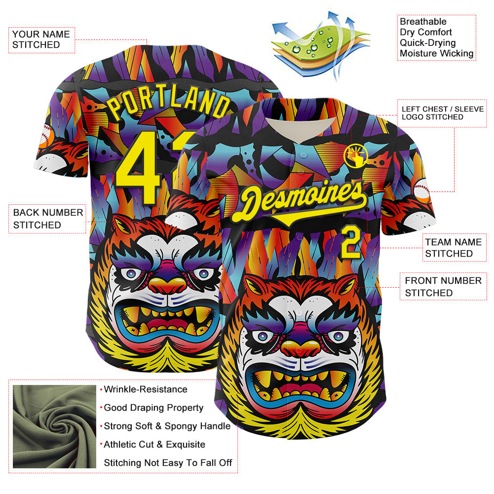 Custom Black Light Yellow 3D Geo Law Tiger Mask Authentic Baseball Jersey T-Shirts, Hoodie, Sweatshirt (Image 3)