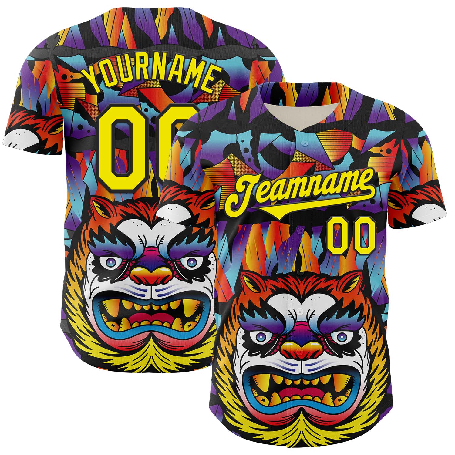 Custom Black Light Yellow 3D Geo Law Tiger Mask Authentic Baseball Jersey T-Shirts, Hoodie, Sweatshirt (Image 1)