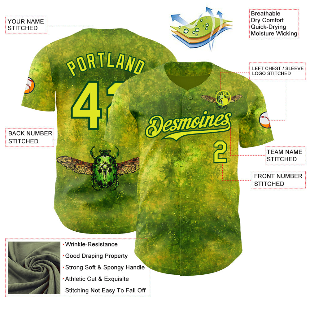 Custom Green Neon Yellow-Green David Lozeau The Scarab Beetle Authentic Baseball Jersey