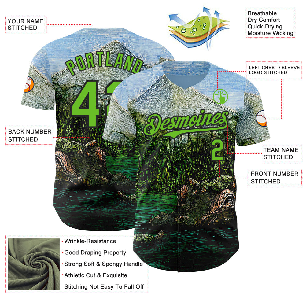 Custom Light Blue Aurora Green-Black David Lozeau The Hippo Authentic Baseball Jersey