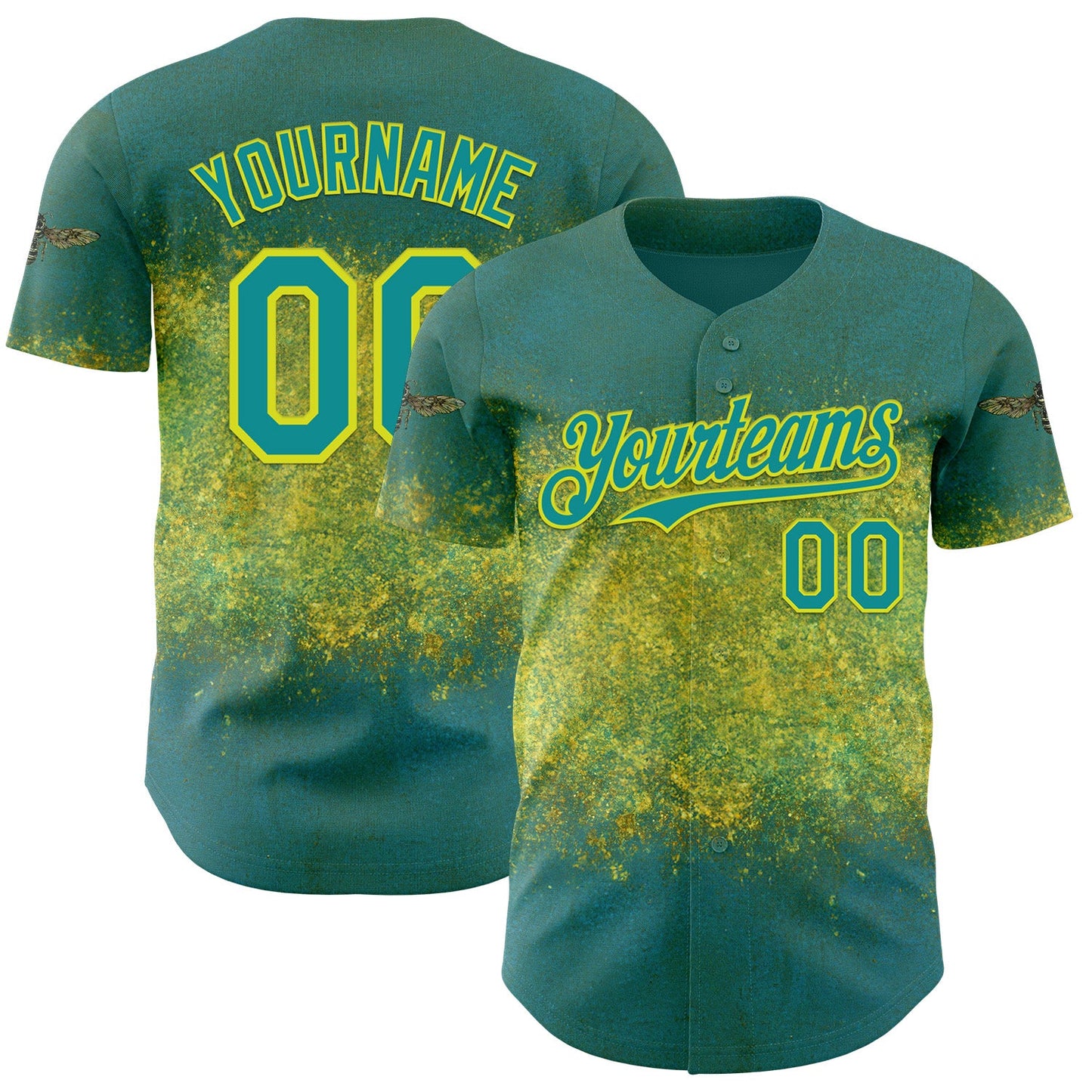 Custom Green Teal-Neon Yellow David Lozeau The Bee Authentic Baseball Jersey
