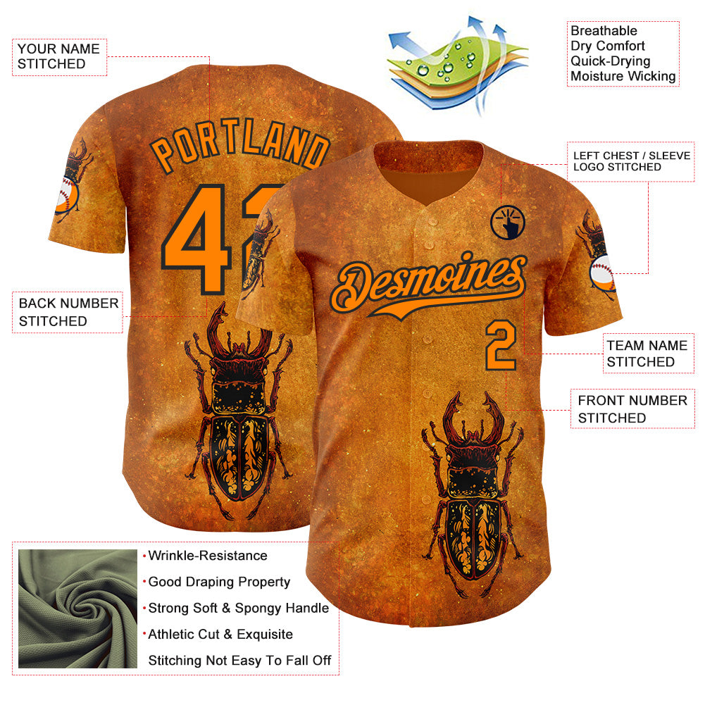 Custom Yellow Bay Orange-Black David Lozeau The Stag Beetle Authentic Baseball Jersey