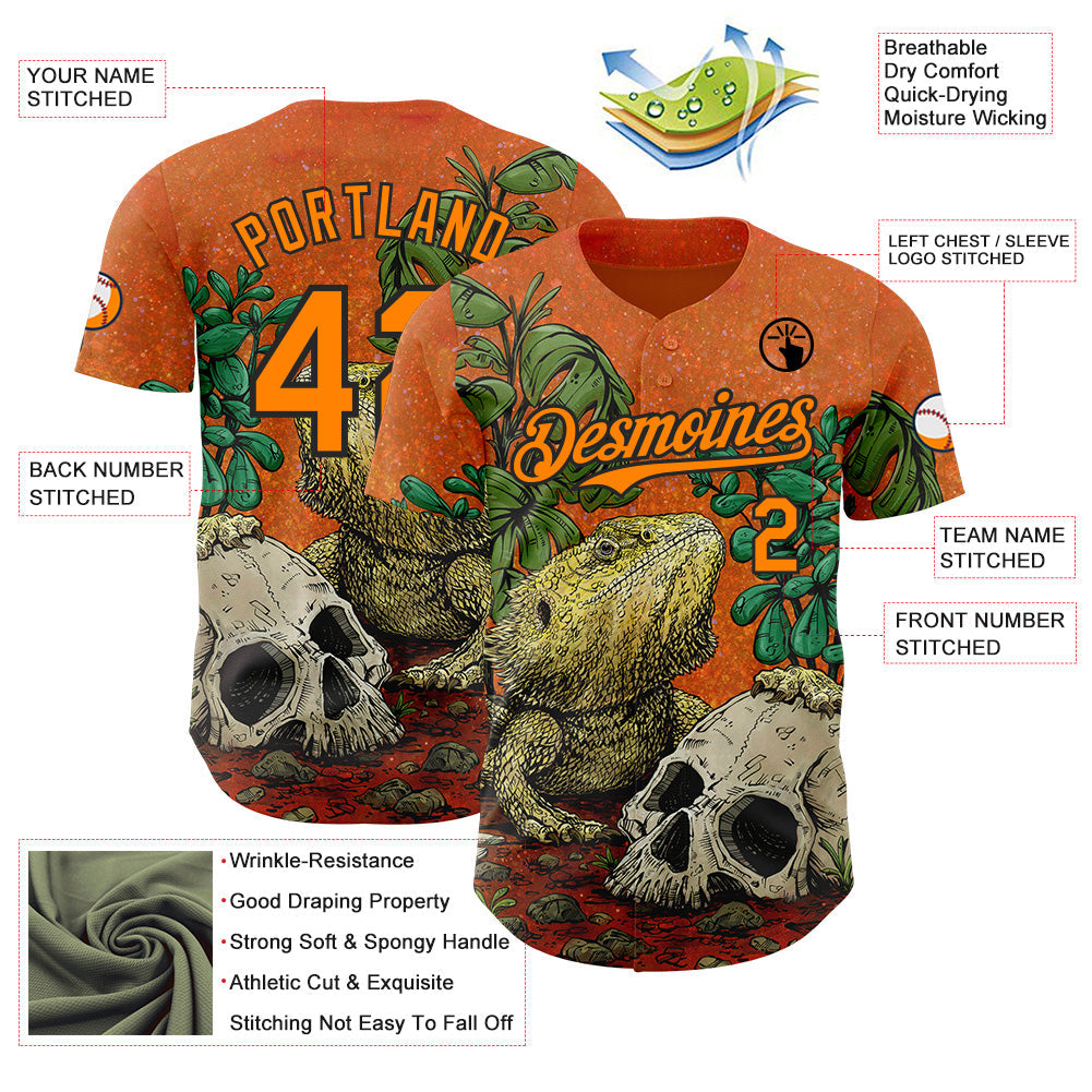 Custom Orange Bay Orange-Black David Lozeau Bearded Dragon Authentic Baseball Jersey