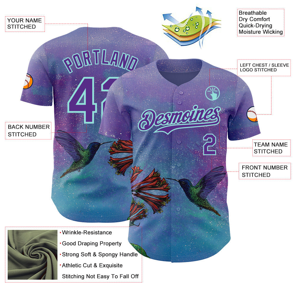 Custom Purple-Ice Blue David Lozeau The HummingBird Authentic Baseball Jersey