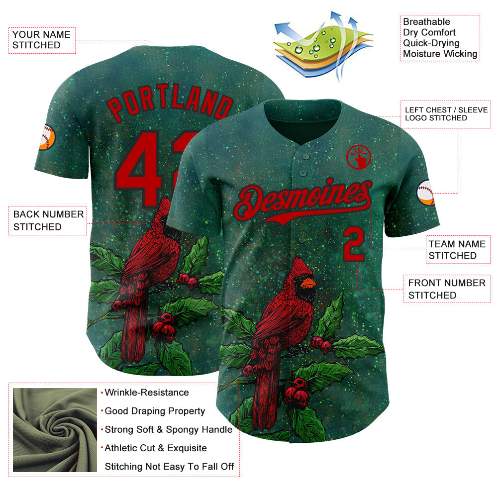 Custom Green Red-Black David Lozeau The Cardinal Authentic Baseball Jersey