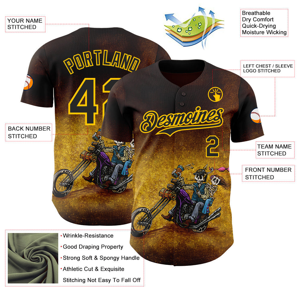 Custom Brown Black-Yellow David Lozeau Ride Free Authentic Baseball Jersey