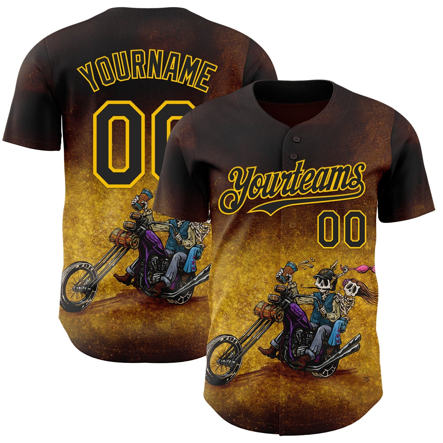 Custom Brown Black-Yellow David Lozeau Ride Free Authentic Baseball Jersey
