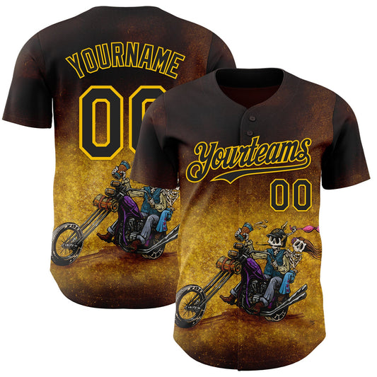 Custom Brown Black-Yellow David Lozeau Ride Free Authentic Baseball Jersey