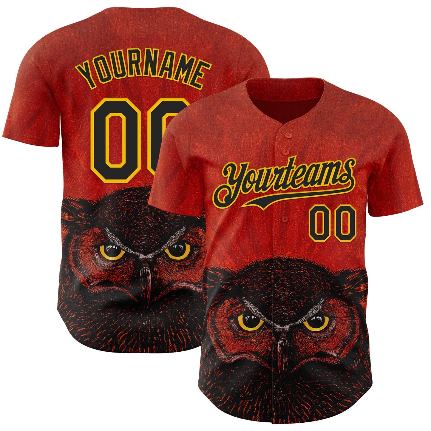Custom Red Black-Yellow David Lozeau The Owl Authentic Baseball Jersey