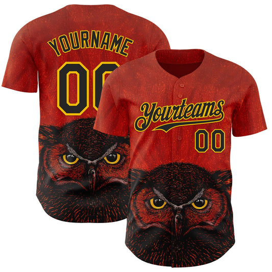 Custom Red Black-Yellow David Lozeau The Owl Authentic Baseball Jersey