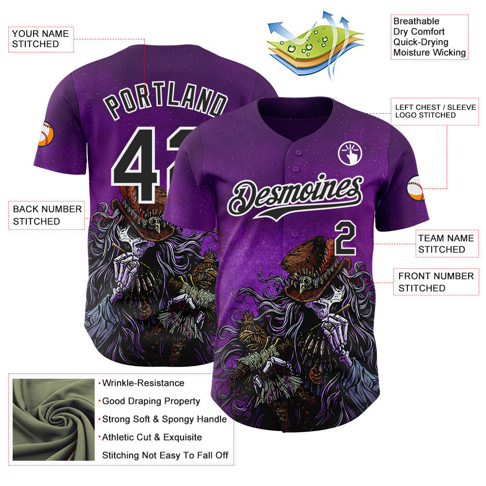 Custom Purple Black-White David Lozeau Voodoo Priest Authentic Baseball Jersey