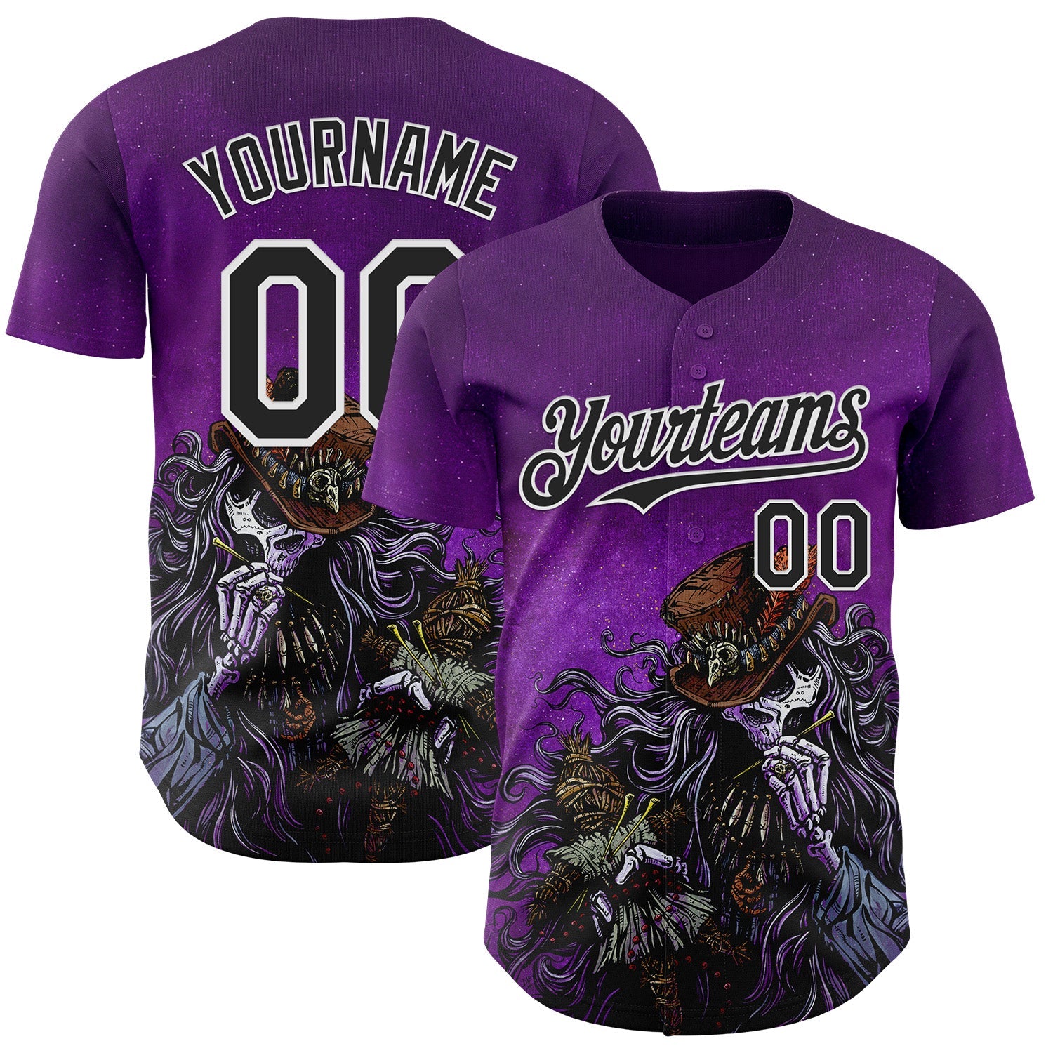 Custom Purple Black-White David Lozeau Voodoo Priest Authentic Baseball Jersey