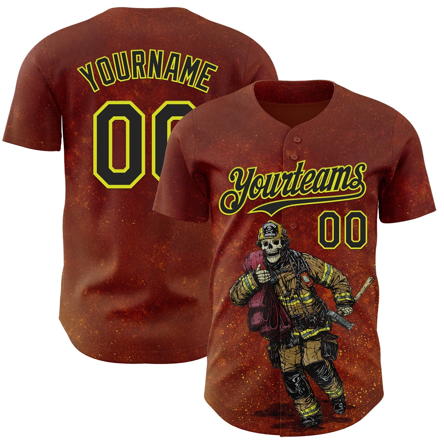 Custom Red Black-Neon Yellow David Lozeau Fighting The Flames Authentic Baseball Jersey