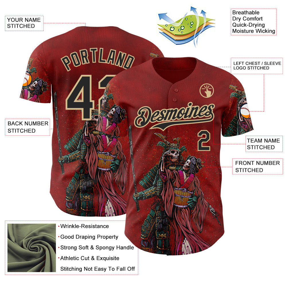 Custom Red Black-Vegas Gold David Lozeau The Spoils Of War Authentic Baseball Jersey