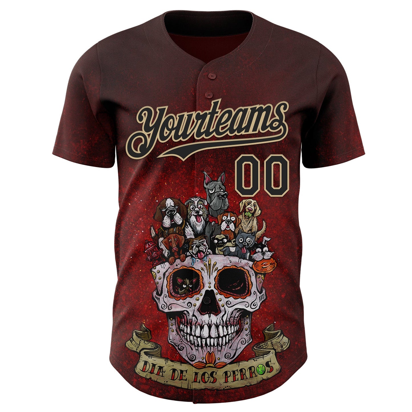 Custom Red Black-Vegas Gold David Lozeau Dia De Los Perros Authentic Baseball Jersey