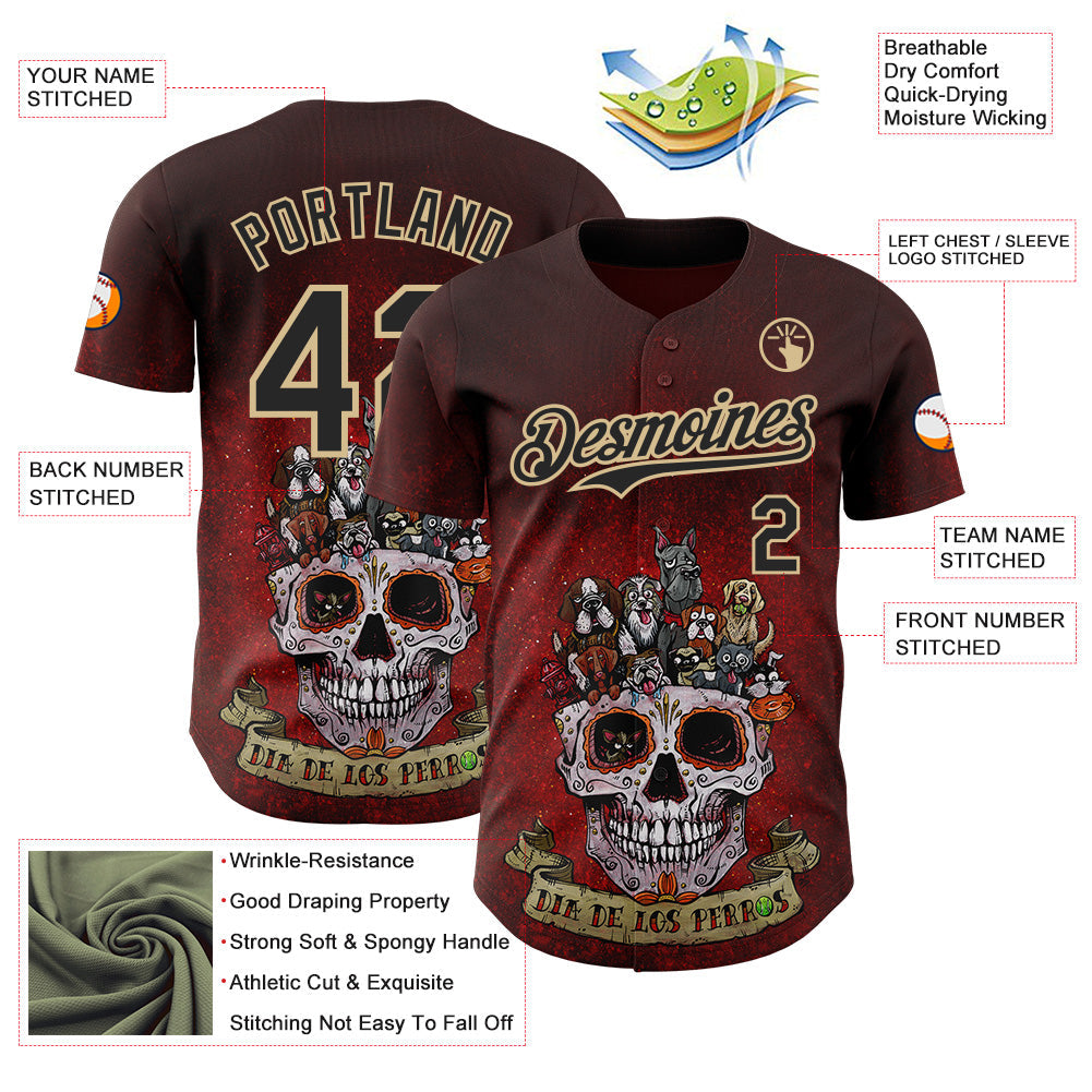 Custom Red Black-Vegas Gold David Lozeau Dia De Los Perros Authentic Baseball Jersey