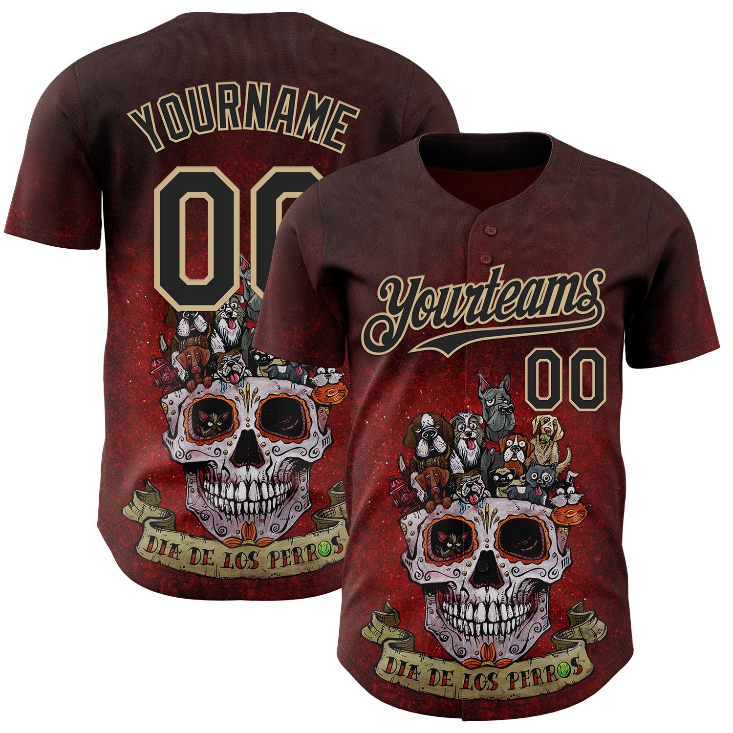 Custom Red Black-Vegas Gold David Lozeau Dia De Los Perros Authentic Baseball Jersey