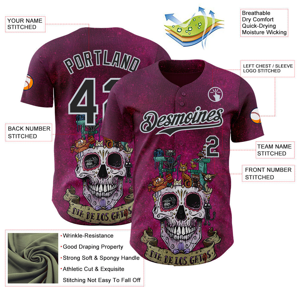 Custom Purple Black-Silver David Lozeau Dia De Los Gatos Authentic Baseball Jersey