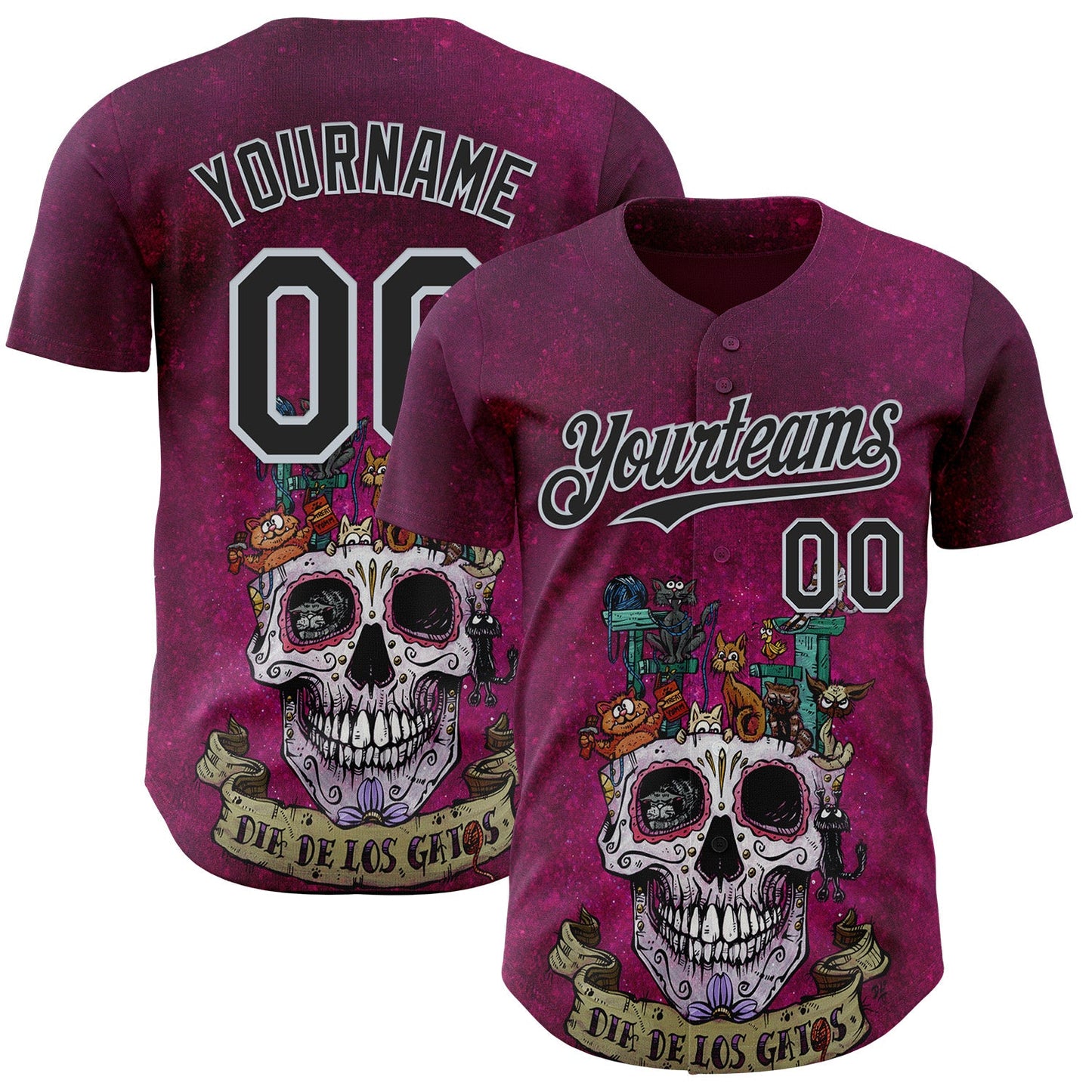 Custom Purple Black-Silver David Lozeau Dia De Los Gatos Authentic Baseball Jersey
