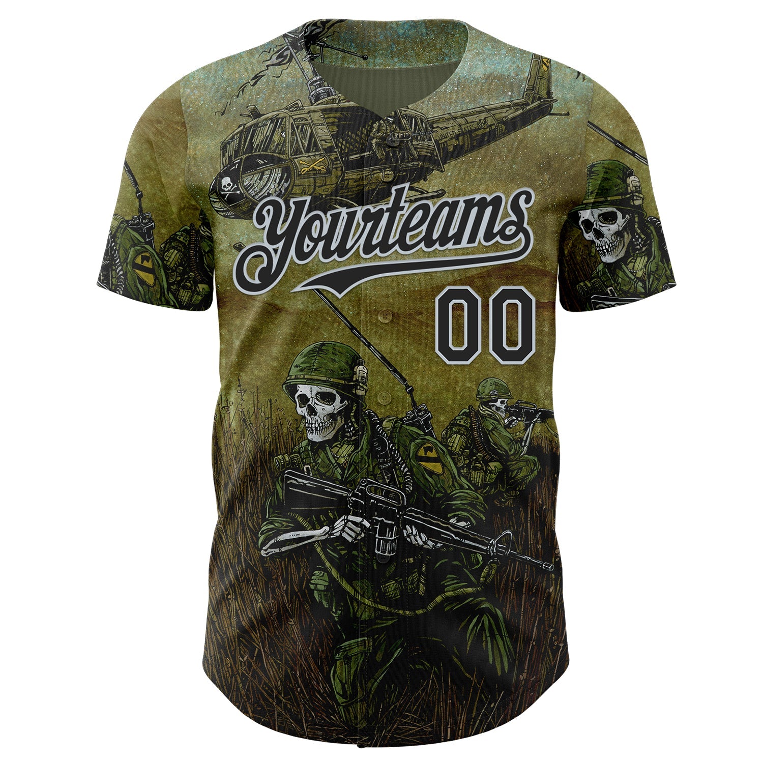 Custom Green Black-Silver David Lozeau 1st Air Cav Authentic Baseball Jersey