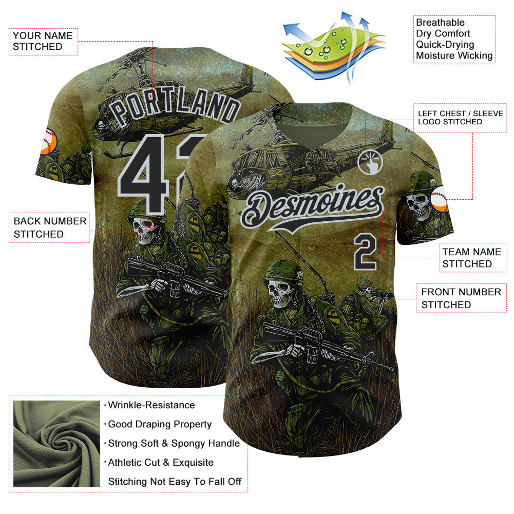 Custom Green Black-Silver David Lozeau 1st Air Cav Authentic Baseball Jersey