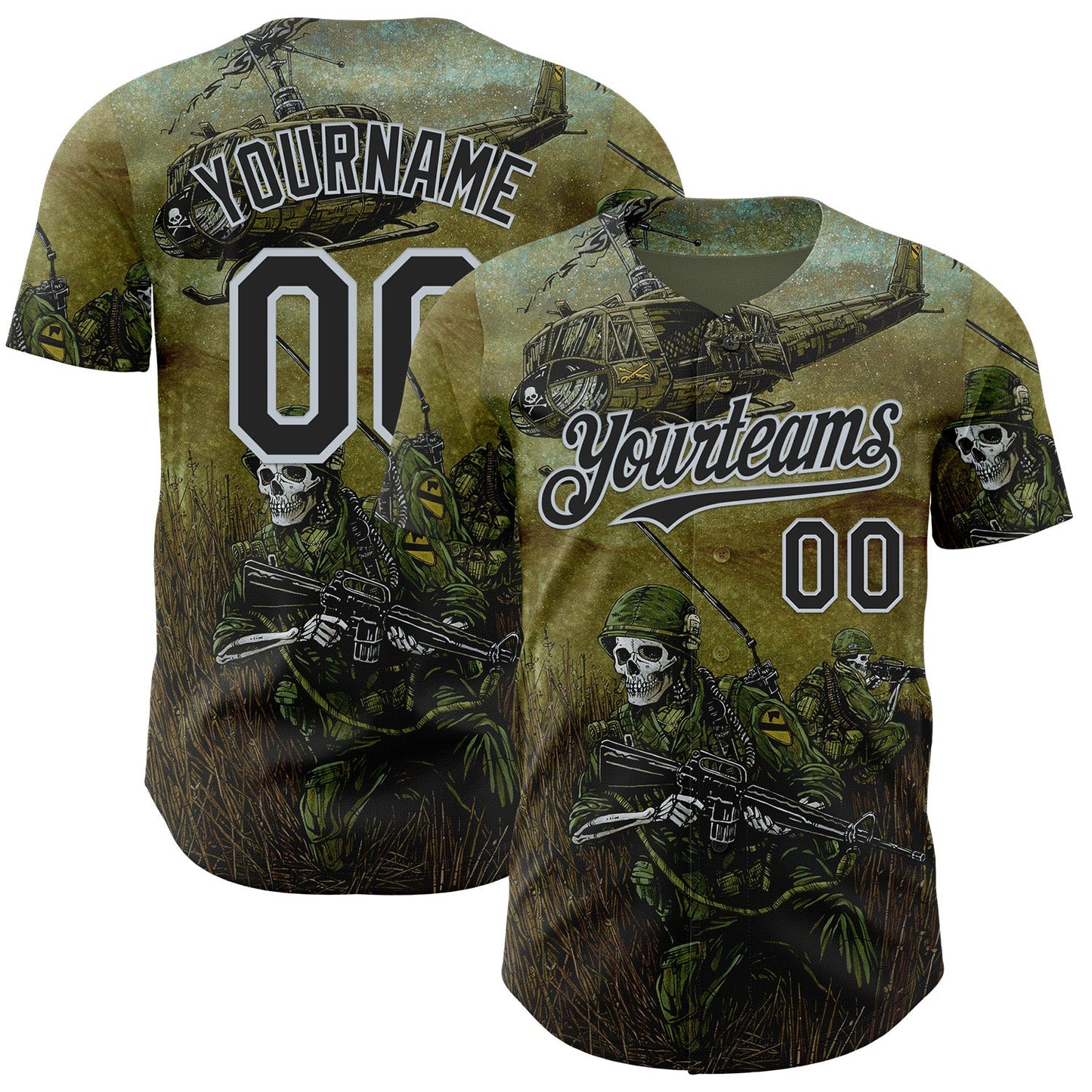 Custom Green Black-Silver David Lozeau 1st Air Cav Authentic Baseball Jersey