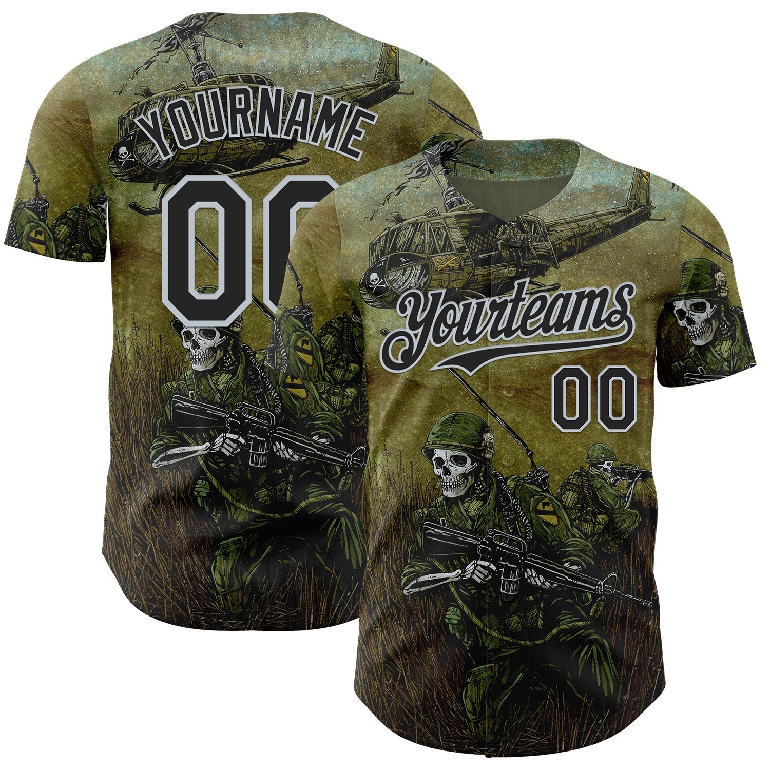Custom Green Black-Silver David Lozeau 1st Air Cav Authentic Baseball Jersey