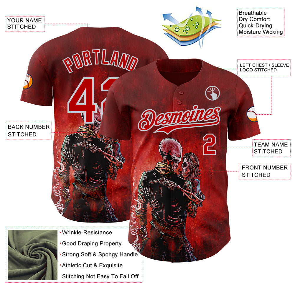 Custom Red-Silver David Lozeau Love Trust And A Revolver Authentic Baseball Jersey