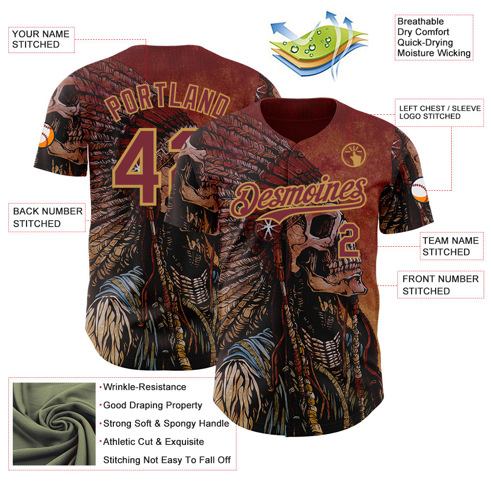 Custom Red Burgundy-Old Gold David Lozeau Spirit Of A Nation Authentic Baseball Jersey