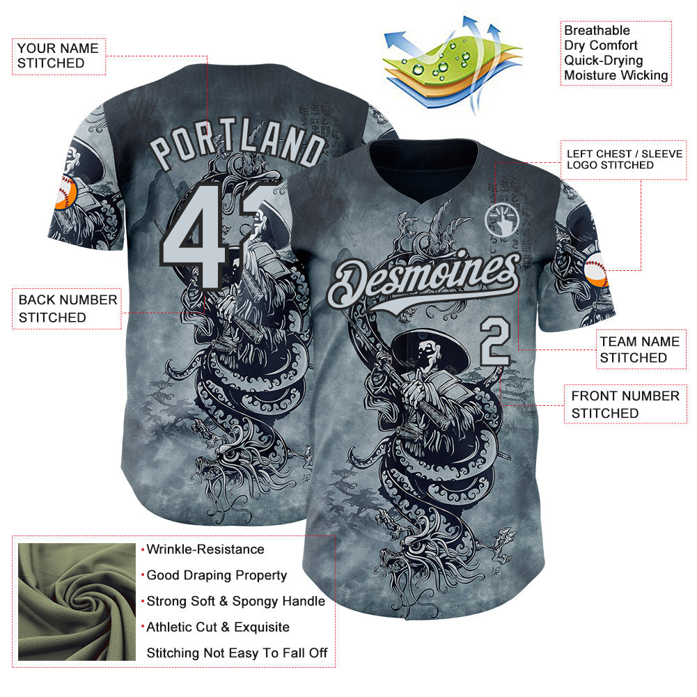 Custom Silver Silver-Black David Lozeau In Death The Demon Sleeps Authentic Baseball Jersey