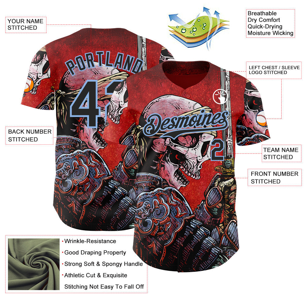 Custom Red Black-Light Blue David Lozeau Honor Authentic Baseball Jersey