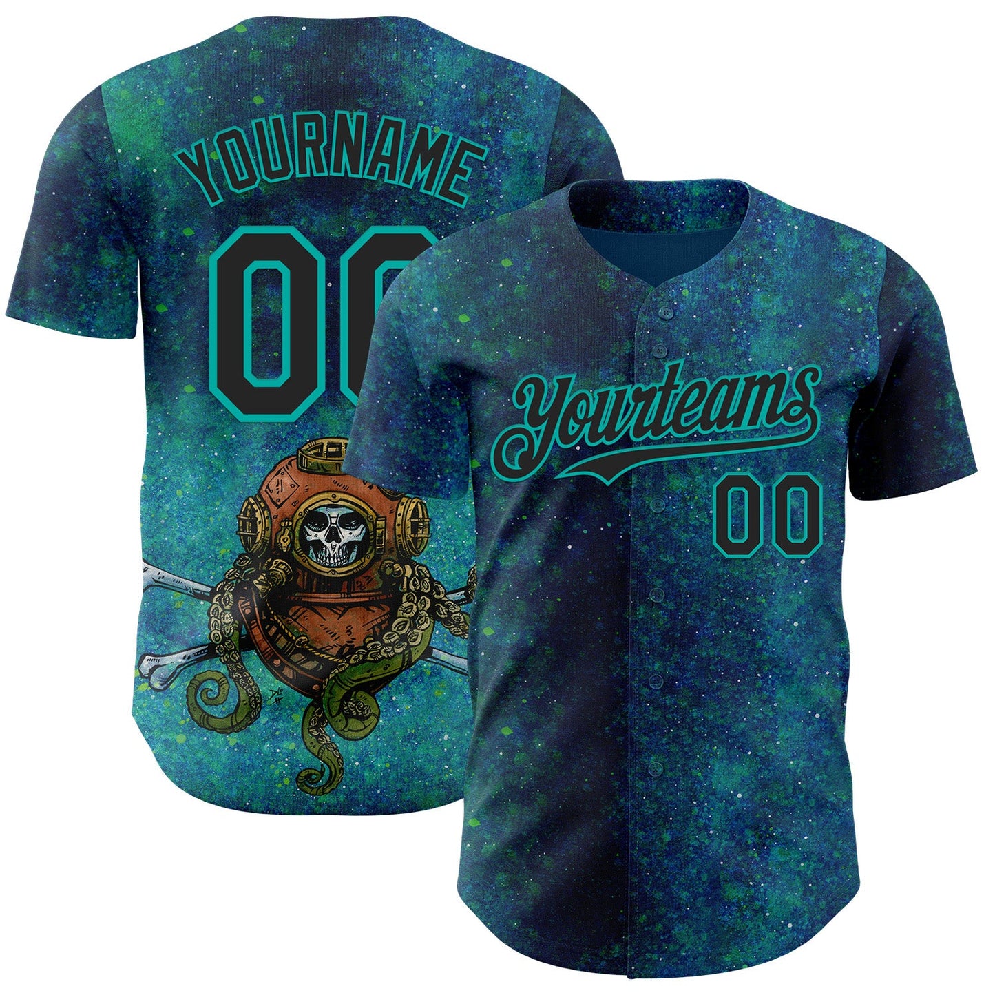Custom Blue Black-Aqua David Lozeau Diver Down Authentic Baseball Jersey