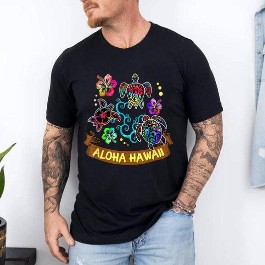 Artistic and Beautiful Aloha Hawaii Turtles T-Shirt | Unisex Cotton Tee, Short Sleeve, Size S-3XL Hoodie, Sweatshirt