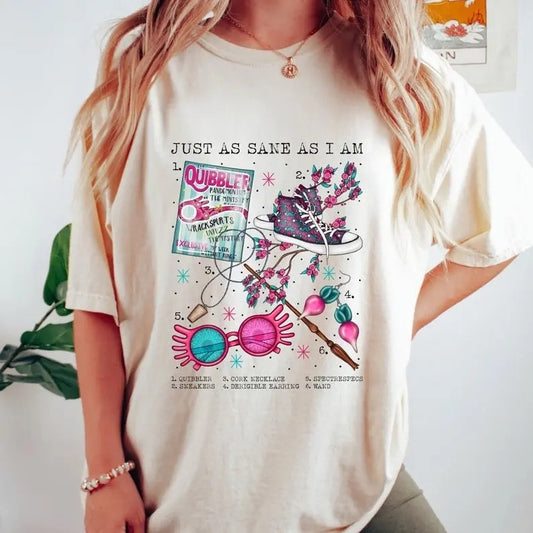 As Sane As I Am | Glasses and Wand Shirt | Cute Wizard Shirt Cotton Crewneck Shortsleeve Casual   Womenswear Basic Fabric...