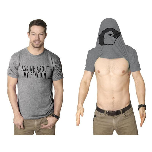 Ask Me About My Penguin Flip Up T Shirt Funny Penguins Tee Costume Shirt Mens Funny T Shirts Cool Tees Soft Stylish...