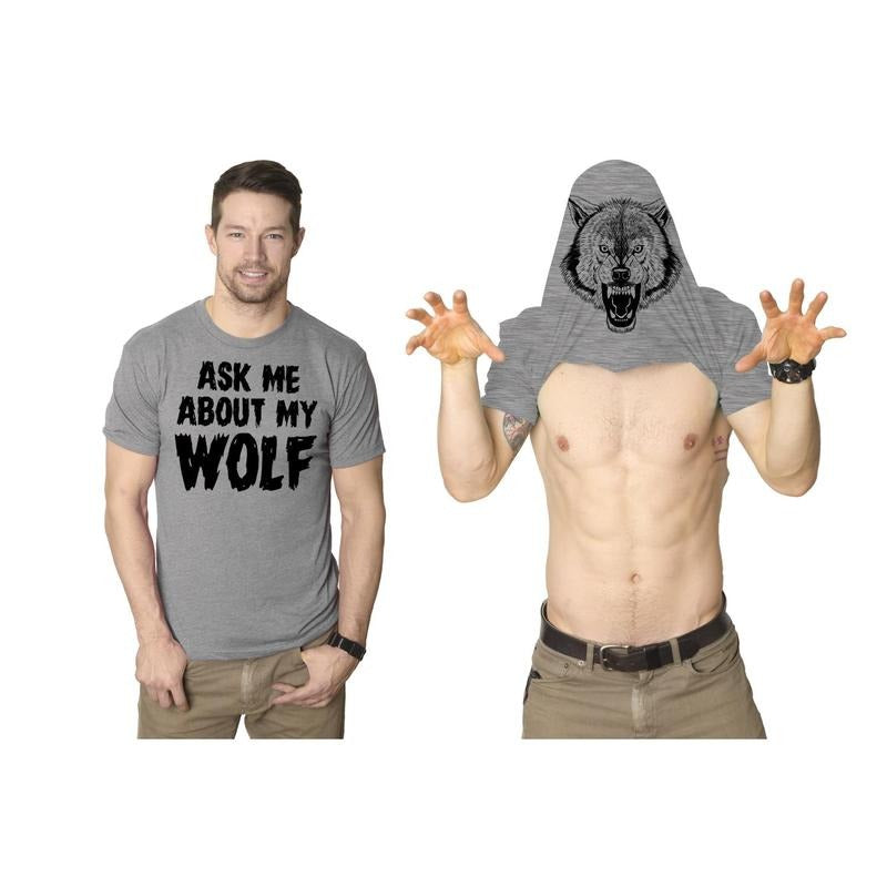 Ask Me About My Wolf Flip T Shirt Cool Design Funny Saying Novelty Graphic Mens Funny T Shirts Cool Tees Soft Stylish...