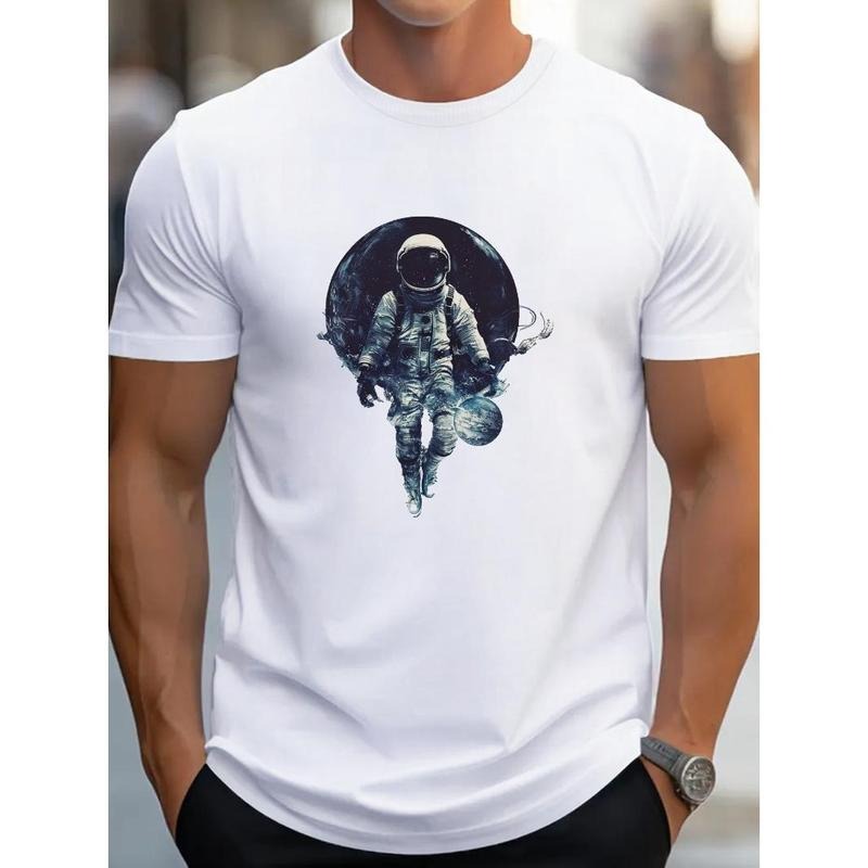 Astronaut Embracing Planet Art cotton men's T-shirt comfort fit Made in USA Hoodie, Sweatshirt | WearSparks.com