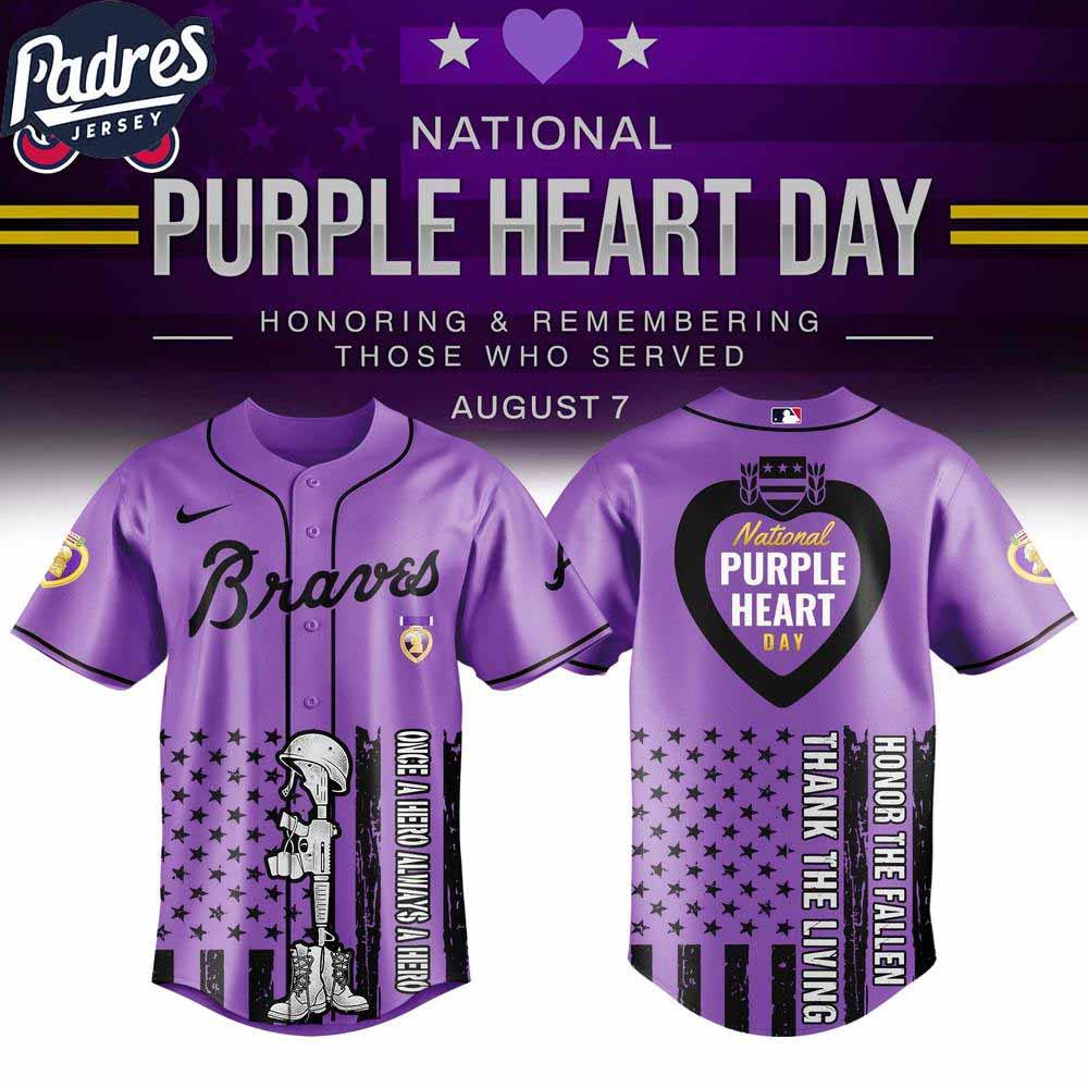 Atlanta Braves MLB X Purple Heart Day Personalized Baseball Jersey - Padres Jersey Oasis: Elevate Your Baseball Style...