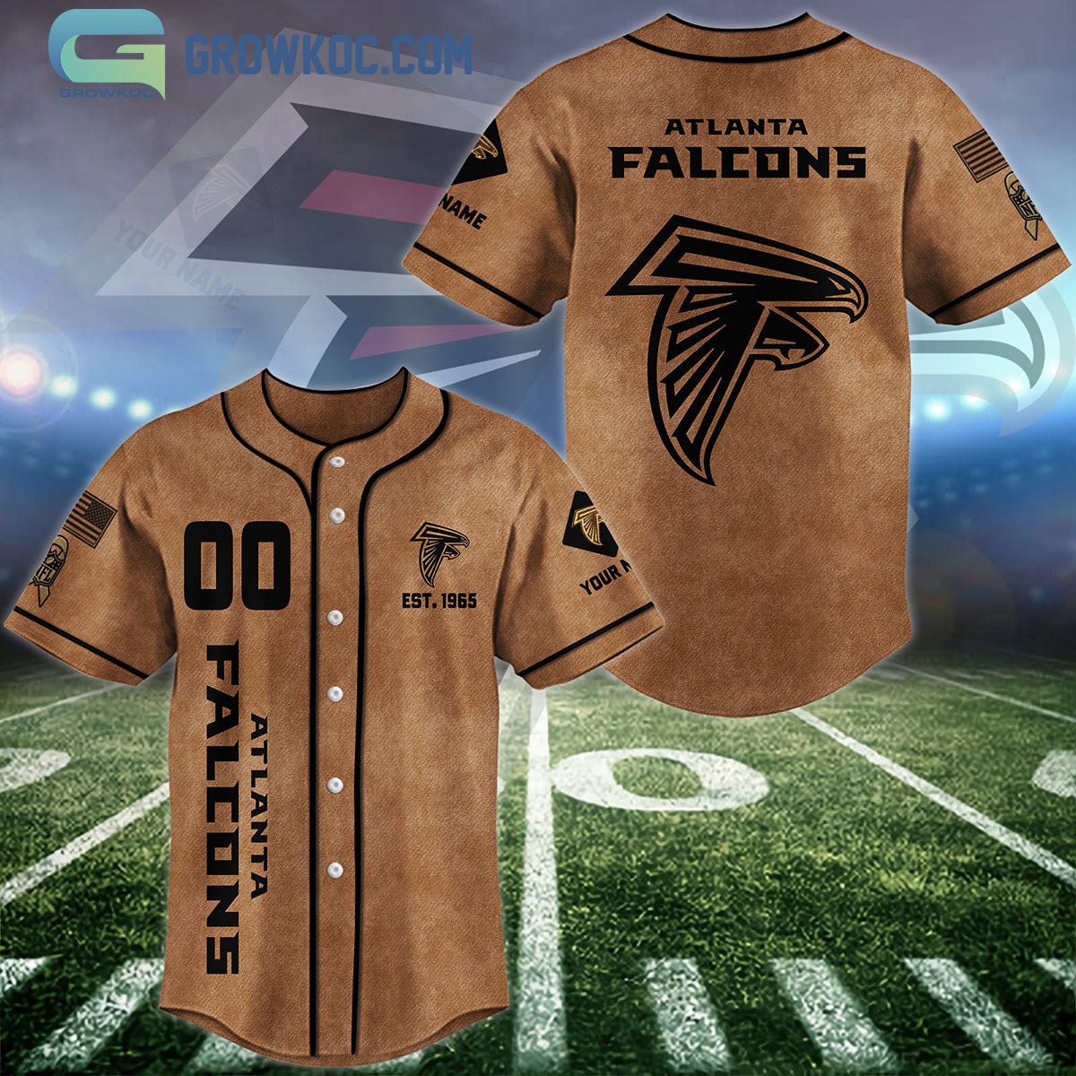 Atlanta Falcons Brown American Flag Personalized Baseball Jersey
