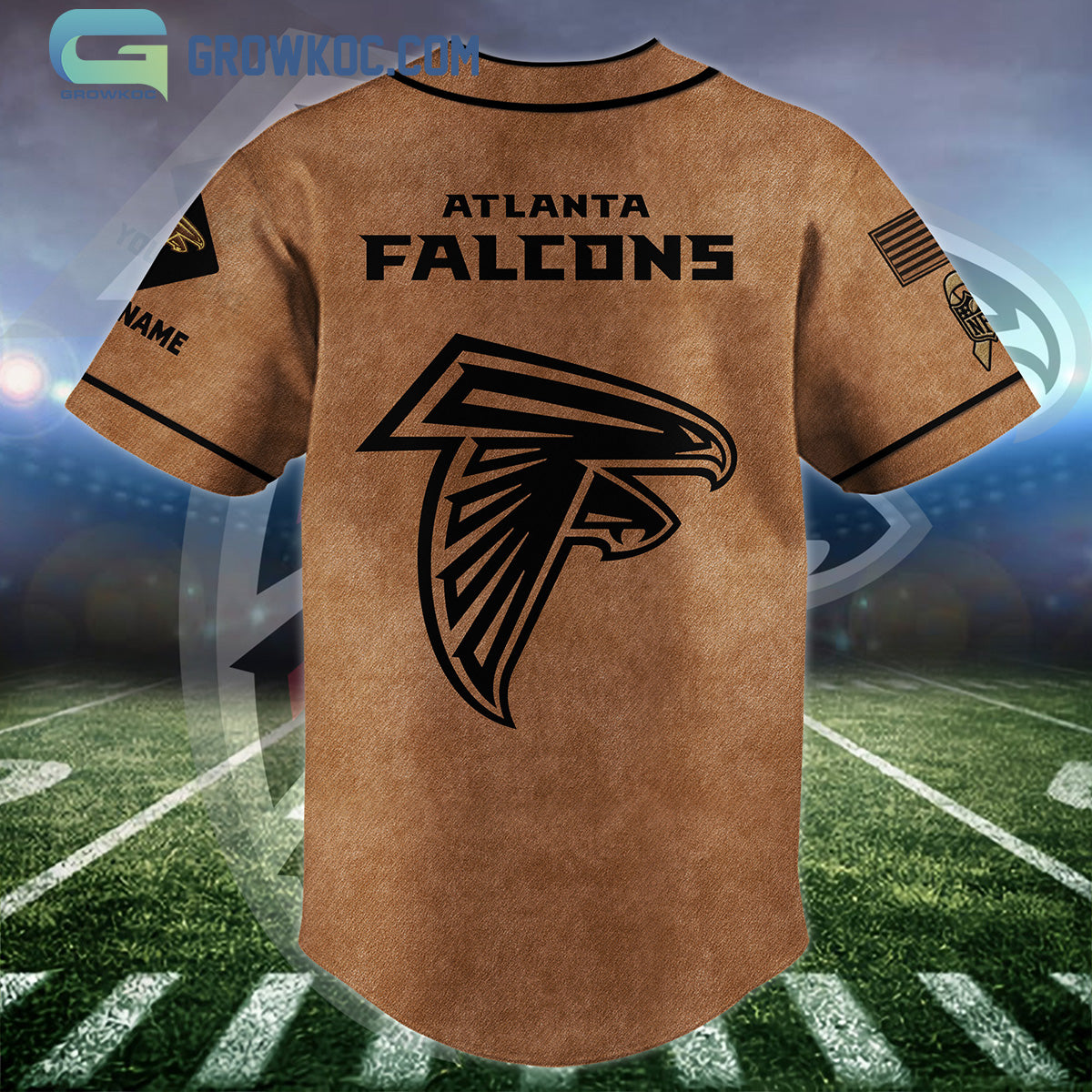 Atlanta Falcons Brown American Flag Personalized Baseball Jersey