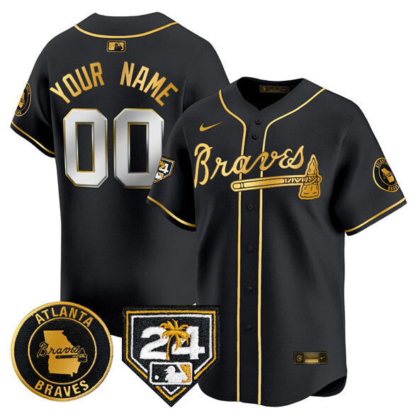 Atlanta Braves Active Player Custom Black Gold 2024 Spring Training Patch Limited