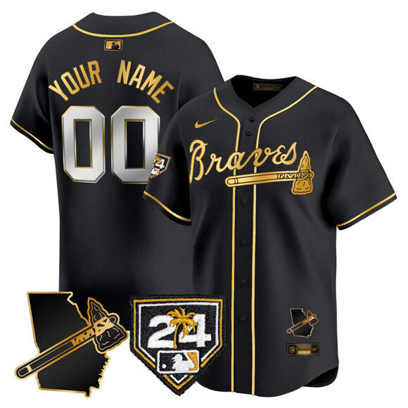 Atlanta Braves Active Player Custom Black Gold 2024 Spring Training & Georgia Patch